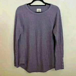 Chaser Womens Purple Waffle Thermal Knit Shirt Long Sleeve Size L Button Detail